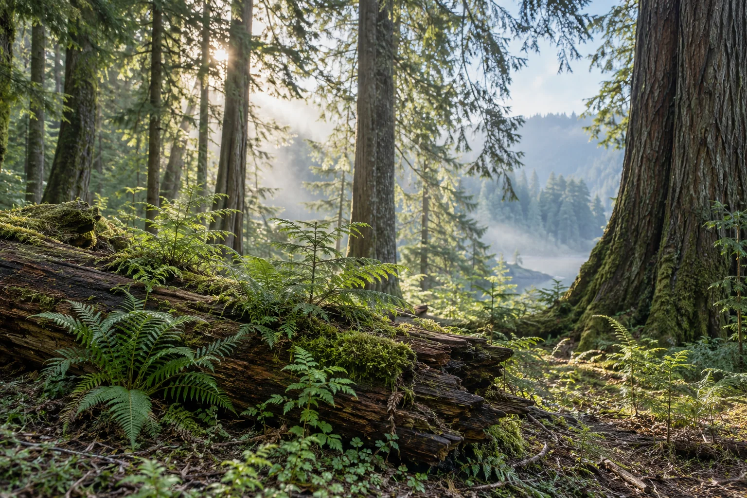 Young growth and mature trees in a forest landscape.