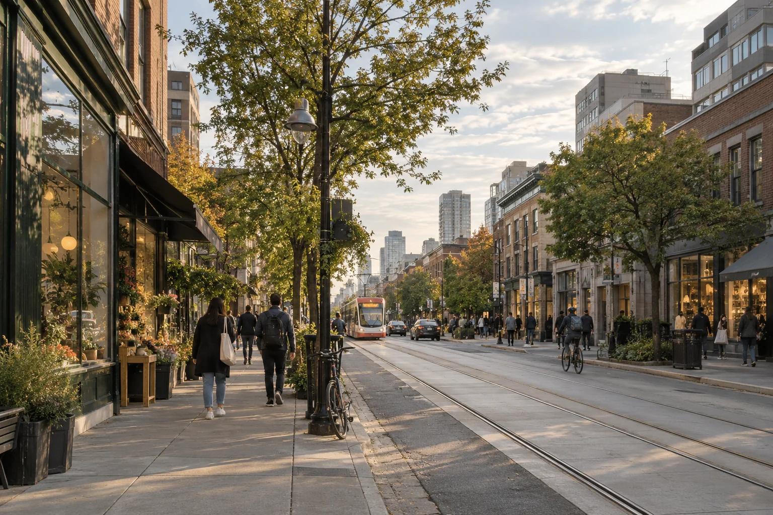 City buildings and streets seen as part of a wider urban landscape.